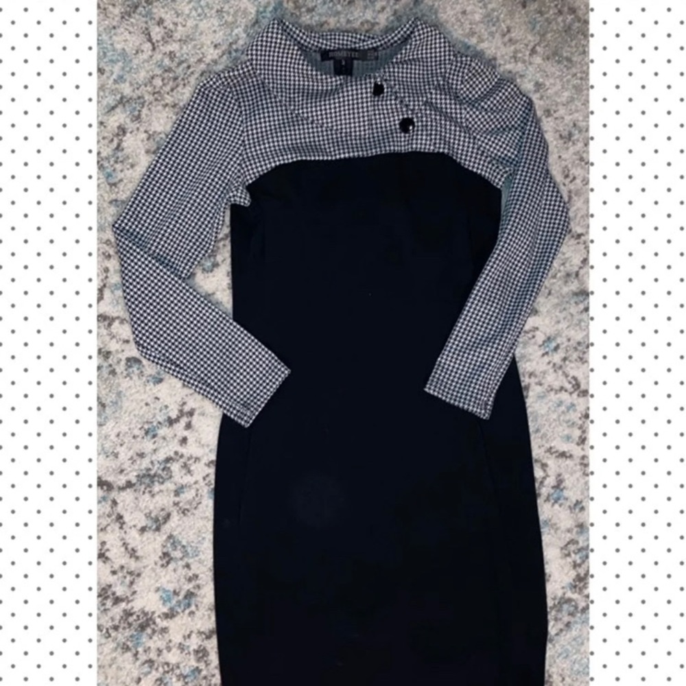 Houndstooth / Black long sleeve dress